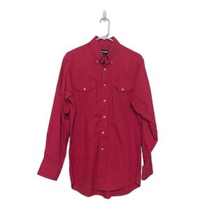 Wrangler Mens Shirt 16-34 Red Cowboy Cut Regular Fit Long Sleeve Made in USA VTG